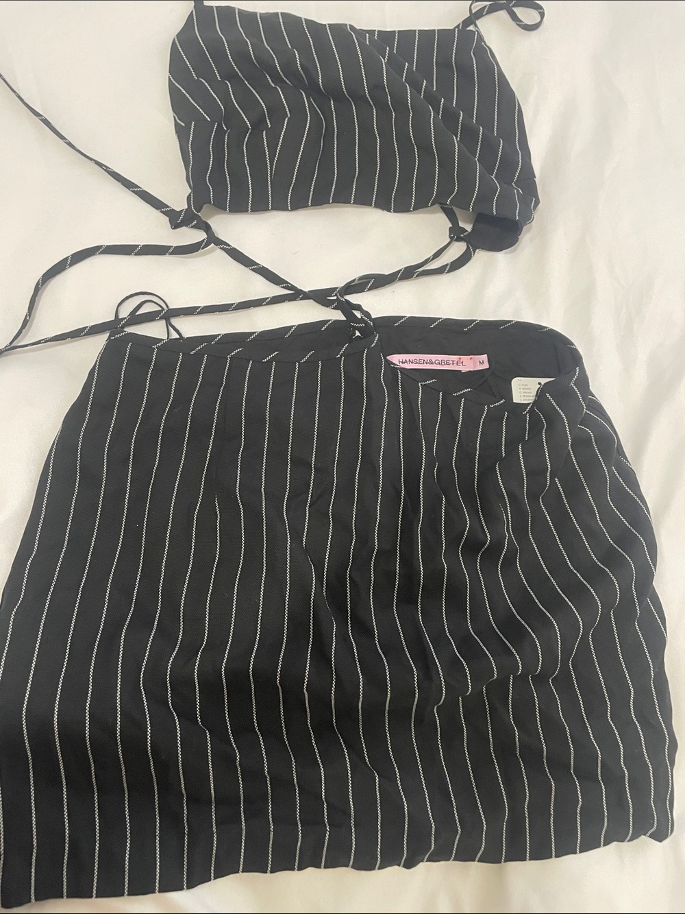 Black Pinstripe Two-Piece Crop Top & Skirt Set